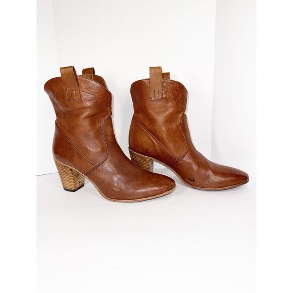 Alberto Fermani Ankle Boot Leather Bootie Brown Western Boho Block Heel 38.5/8.5 - Picture 2 of 14